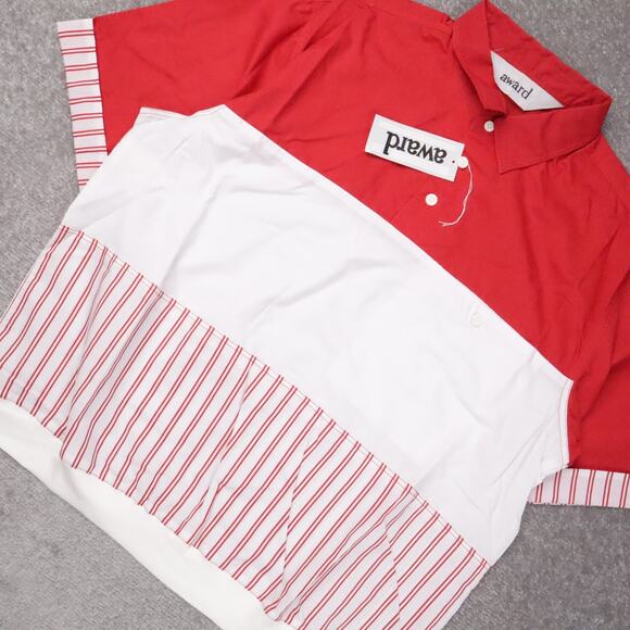 VTG 80s 90s Award Deadstock Large Red White Striped Short Sleeve Collared Shirt - Picture 8 of 10